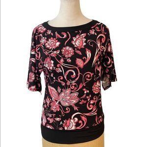 White House Black Market Pink Black Floral Top XS